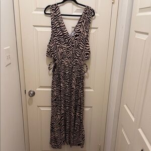 Justify Beige and Black Zebra-Print Sleeveless Maxi Dress